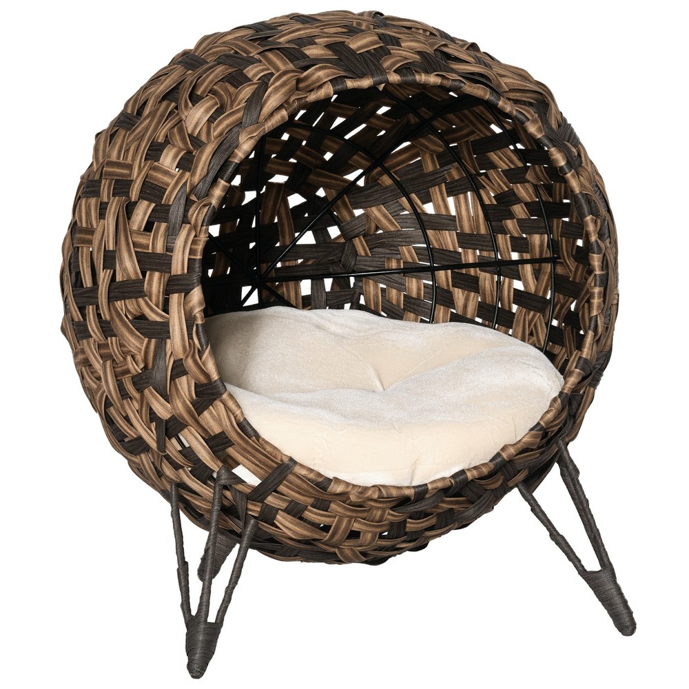 20.5" Hyacinth Cat House, Elevated for Comfort, Brown