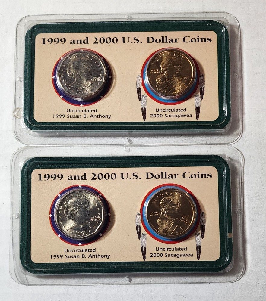 2 SETS - 1999 & 2000 U.S. Dollar Coins Susan B Anthony Sacagawea Uncirculated