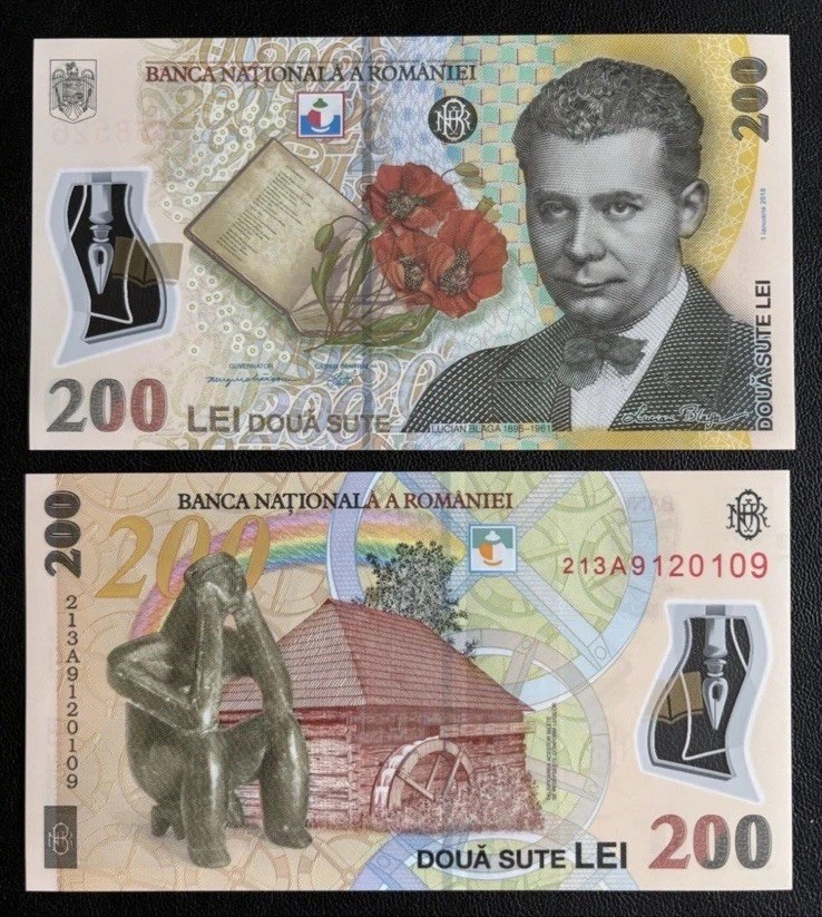 UNC Romania 200 Lei 2018 (2021) Polymer Series Crowned Eagle