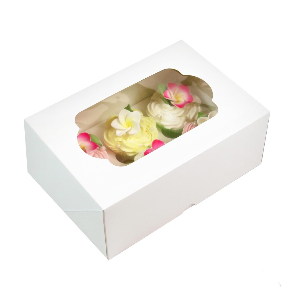 Global Sugar Art Modern Professional White Rectangular Cupcake Box 10x7x4