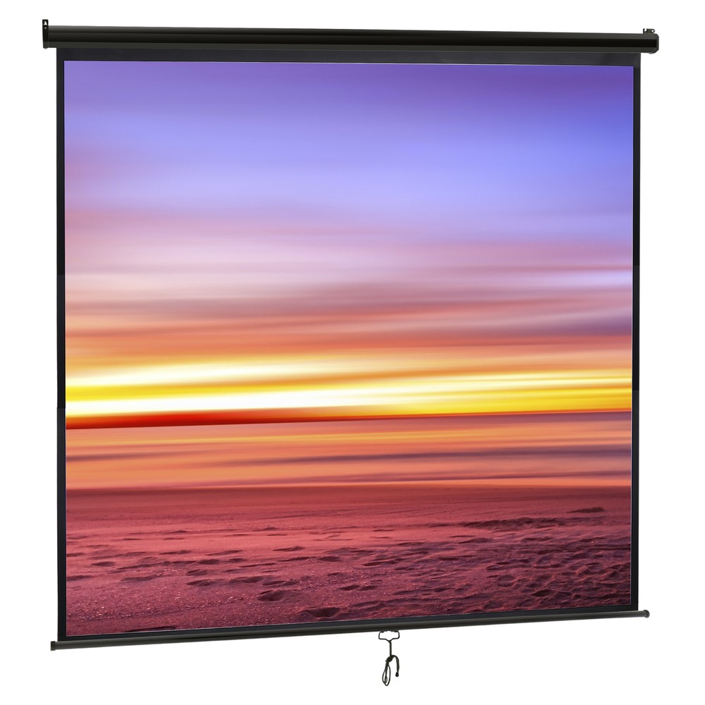 Manual Pull Down Projector Screen 84" X 84" Format HD Home Theater Black