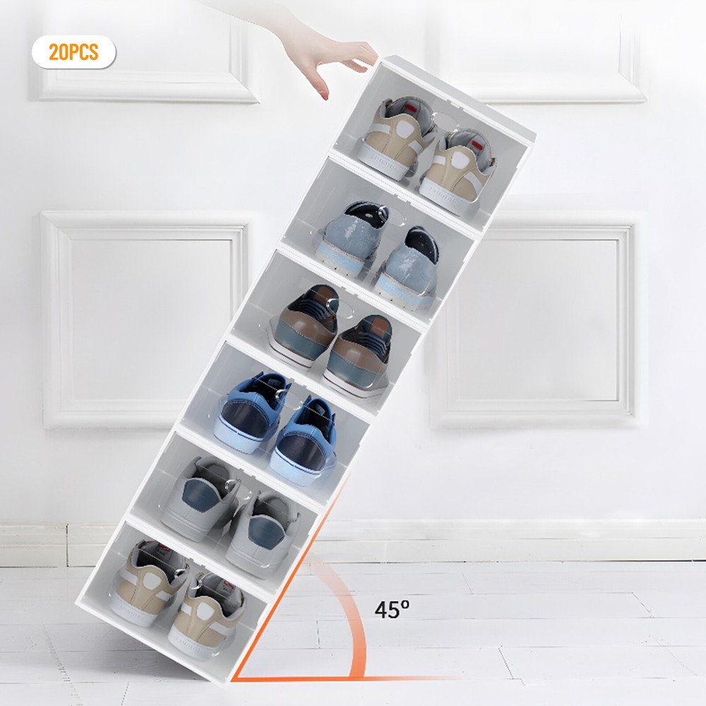 Stackable Shoe Storage Box Durable Plastic Sneaker Display Case Organizer 20pcs