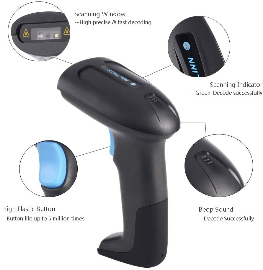 Realinn RL6200W Wireless Barcode Scanner 1D 2D QR Code Scanner USB Rechargeable
