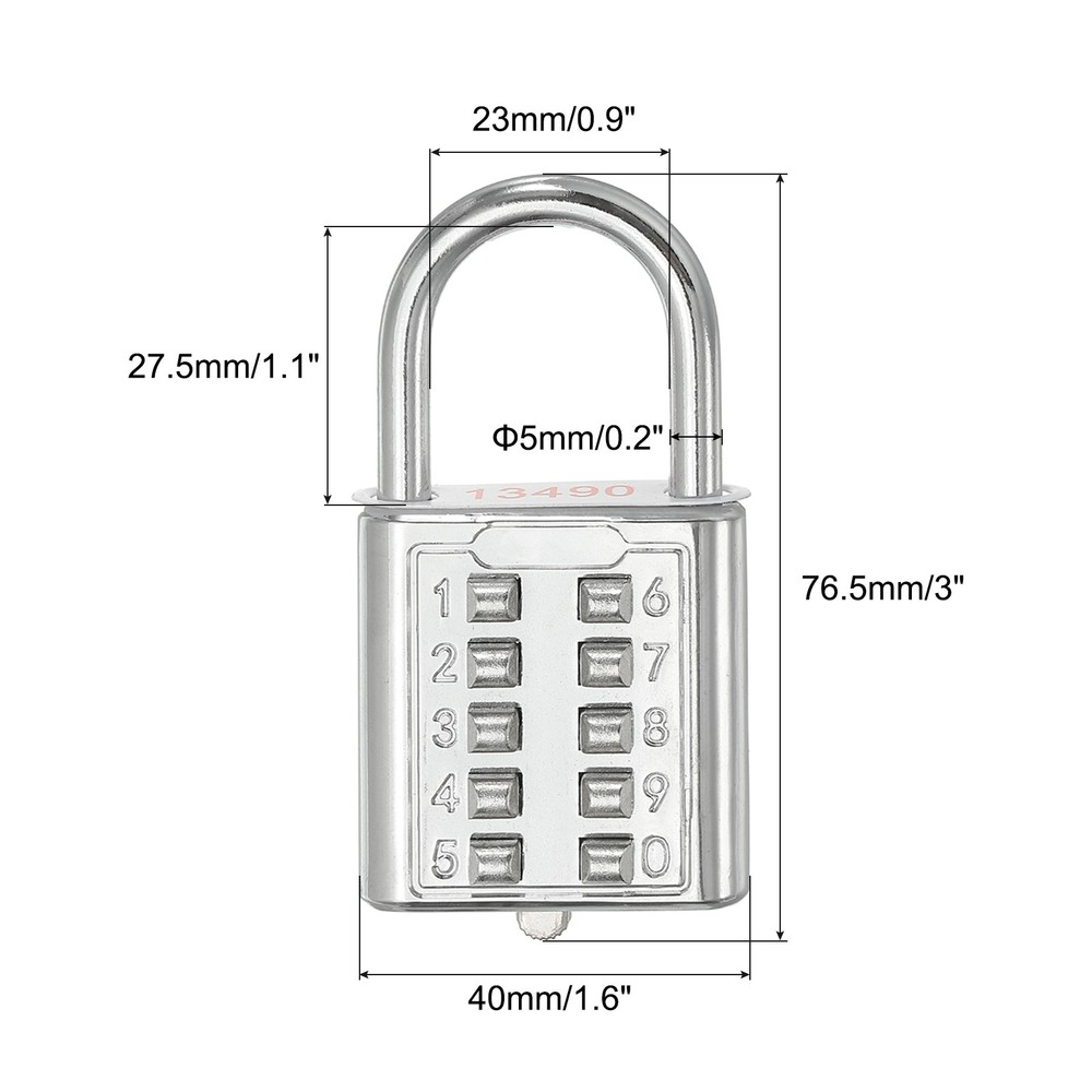 10 Digit Button Combination Padlock 5 Position Locking Mechanism Lock Silver