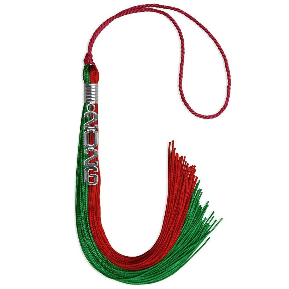 Endea Graduation Green/Red Tassel With Silver Stacked Date Drop