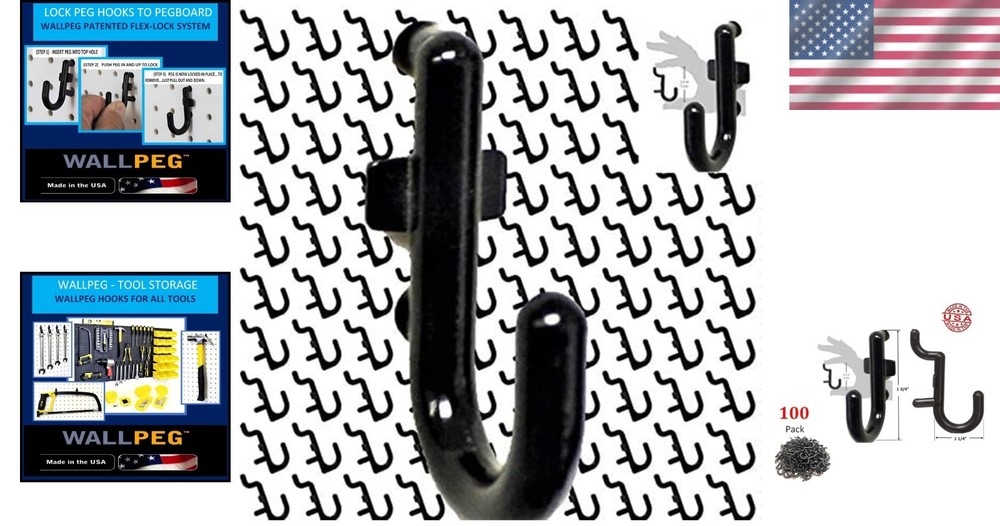 Instant Setup 100-Count Black Pegboard Hooks with Lifetime Durability Guarantee