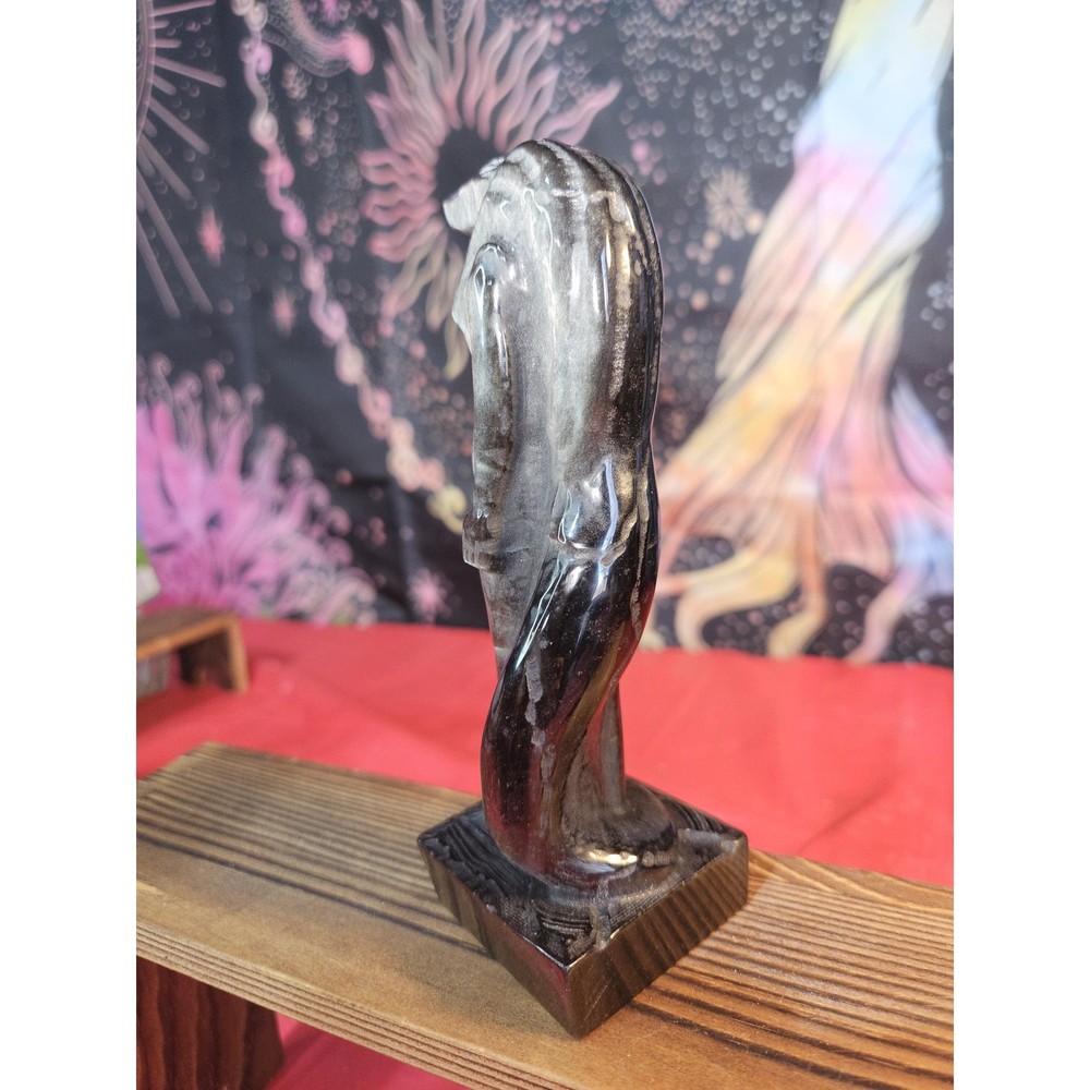 Silver Sheen Obsidian Falcon Man !! Statue !!