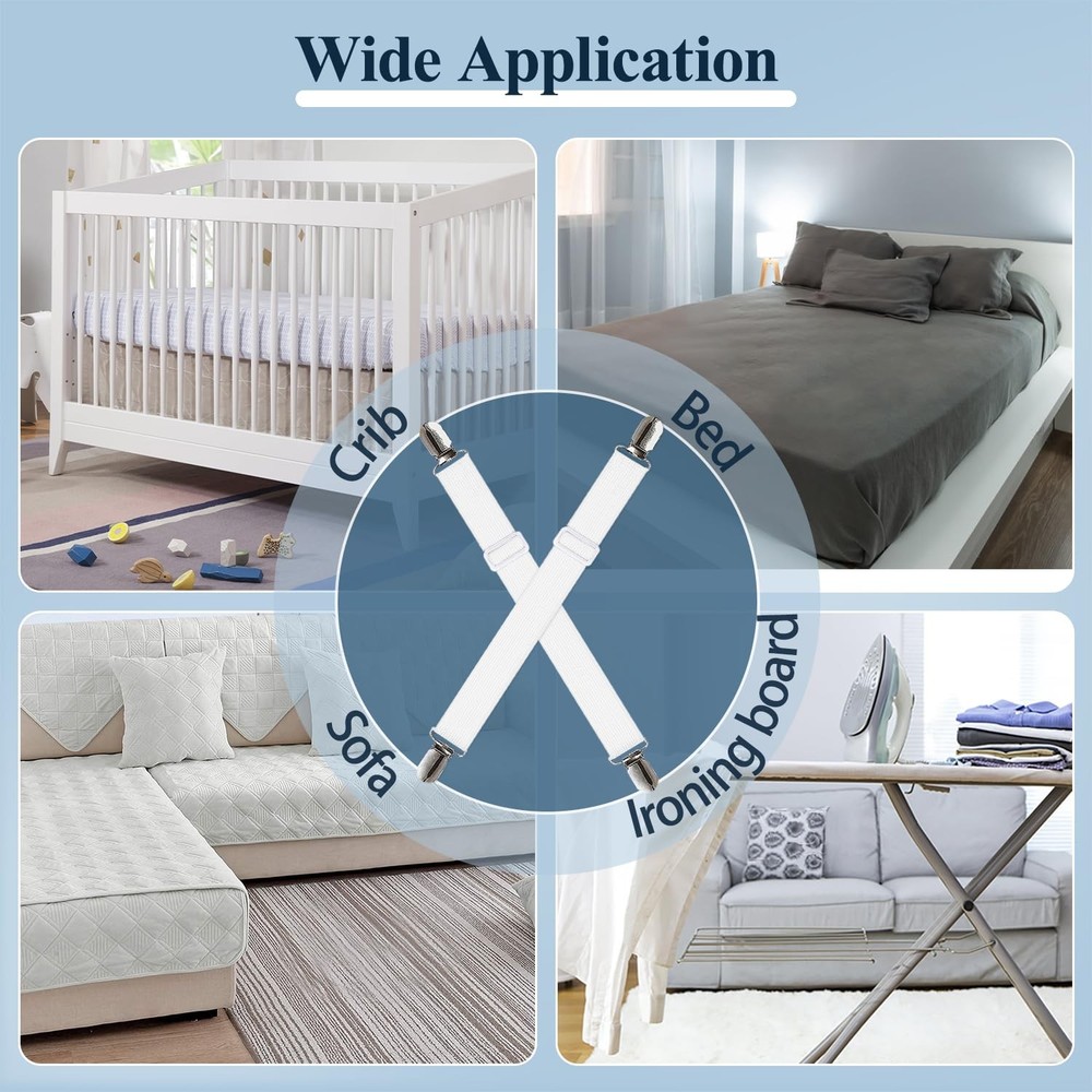 Bed Sheet Straps, Adjustable Elastic Fitted Sheet Corner Holders Straps to St...