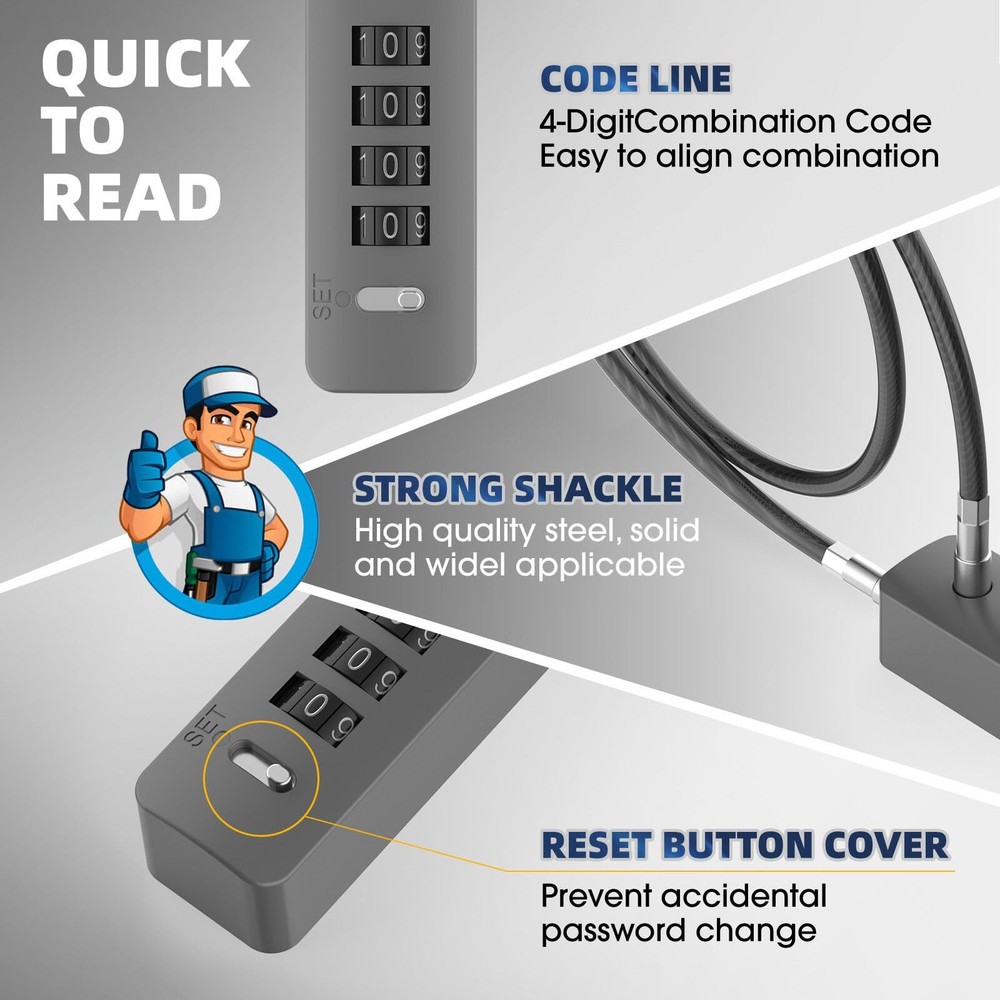 Cable Locks with Combination 23.6Inch Steel Small Cable Rope Locks with 4-Dig...