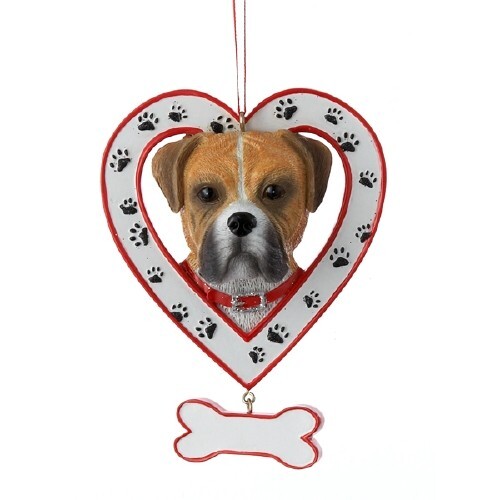 Boxer in Heart w/Dangle Bone Ornament