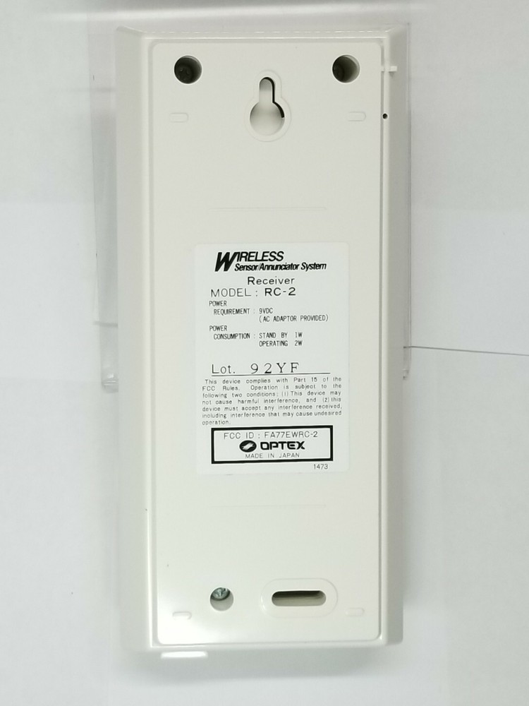 Optex Wireless Sensor Receiver RC-2FE, 70 ft range, new in box, locksmith