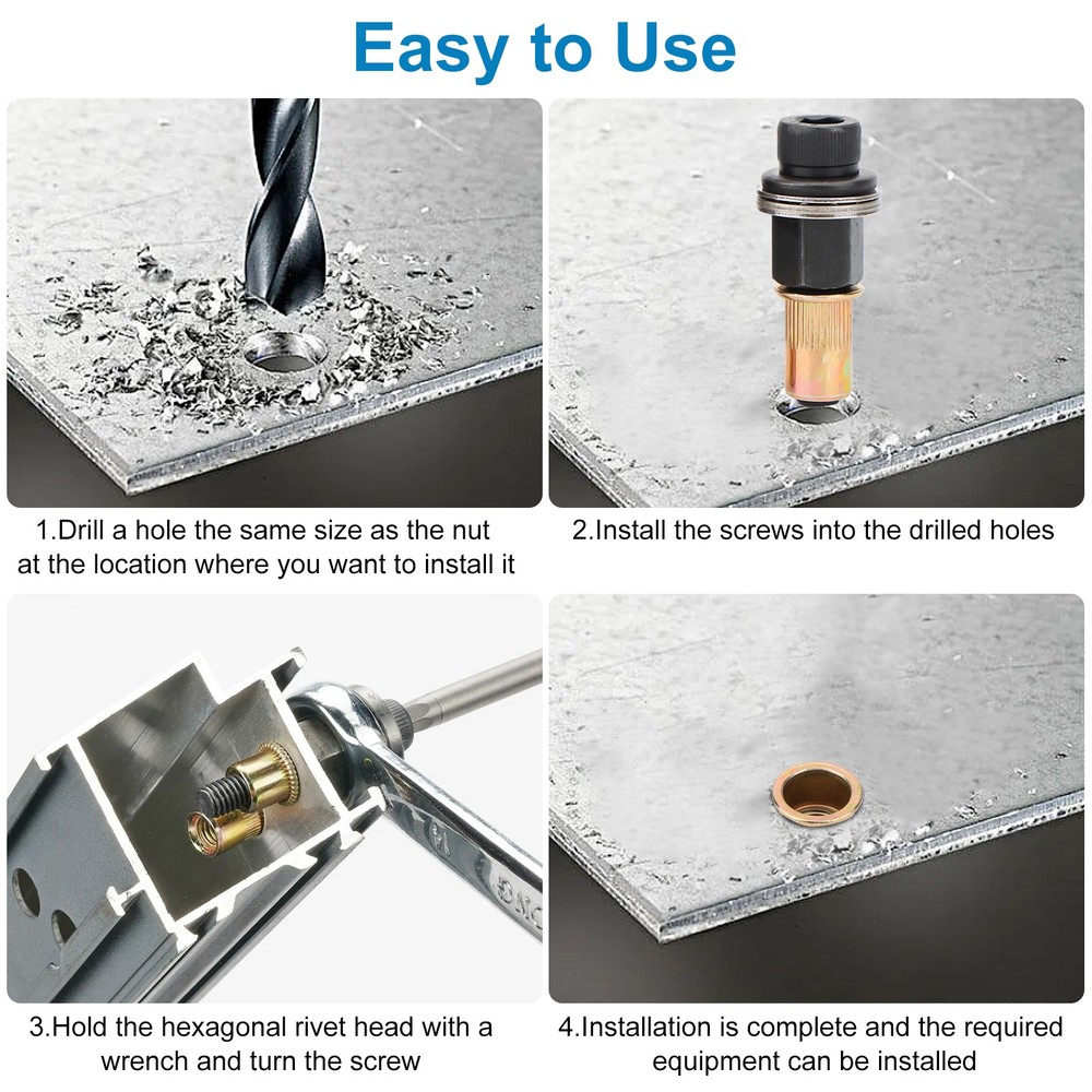 7× Manual Rivet Nut Tool Kit M3-M12 Carbon Steel Threaded Inserts for Auto & DIY