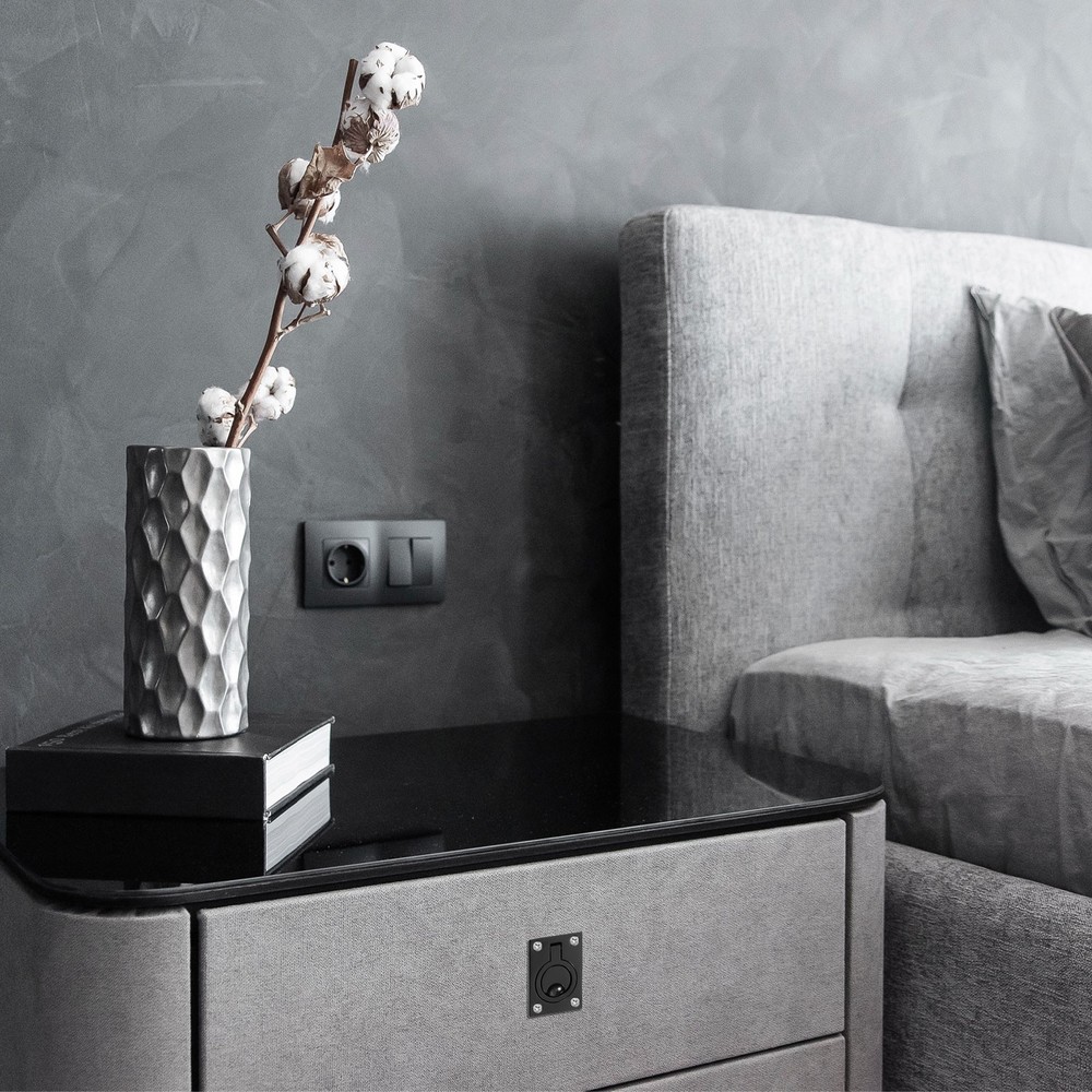 2Pcs Flush Ring Pull 2.48"x1.73" Square Recessed Door Pull with Screws Black