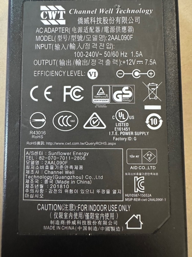 Genuine CWT Channel Well Technology AC Adapter 2AAL090F