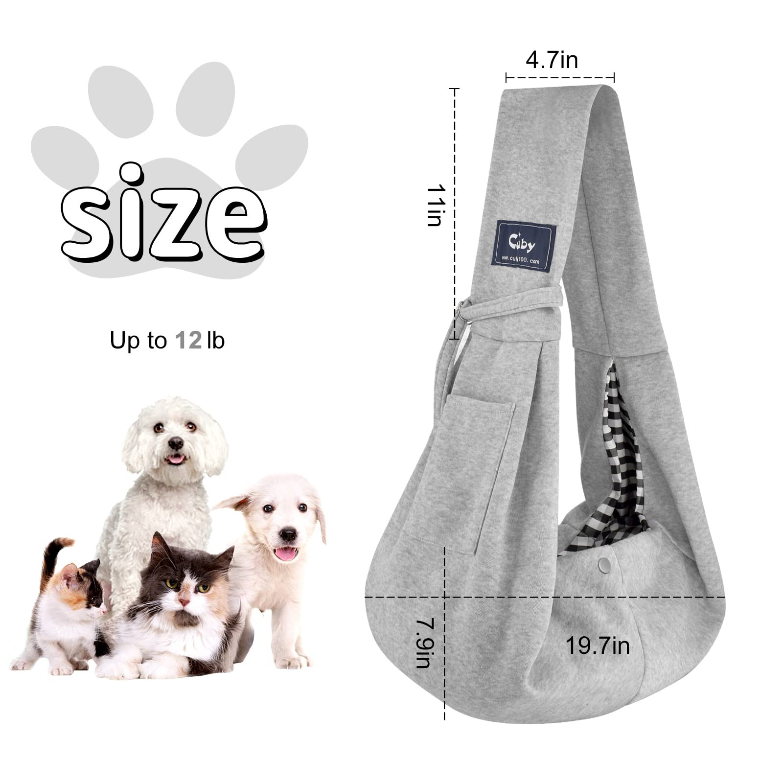 Dog Cat Sling Carrier Hands Free Reversible Pet Pouch Bag for Small Pets Grey