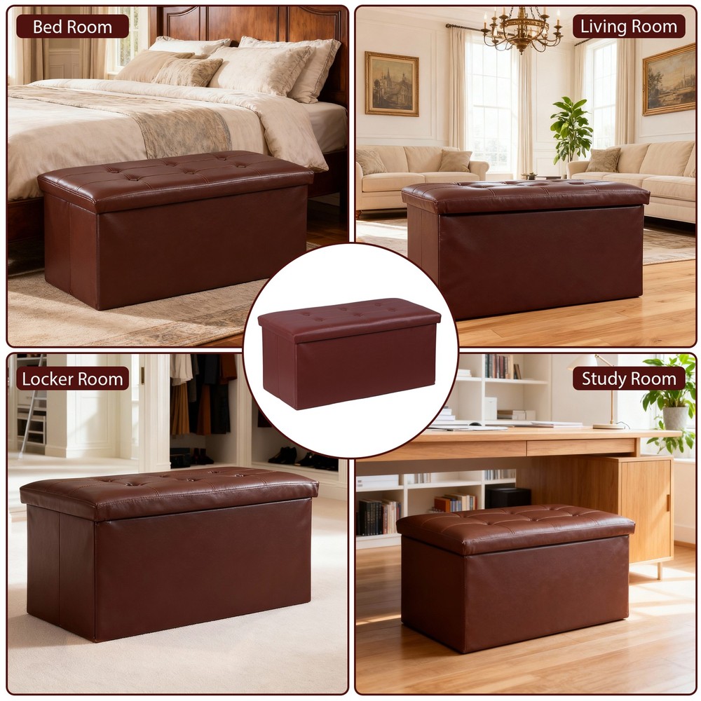 Brown Sturdy Ottomans Foot Bench Foldable Storage Footstools Spacious Organizer