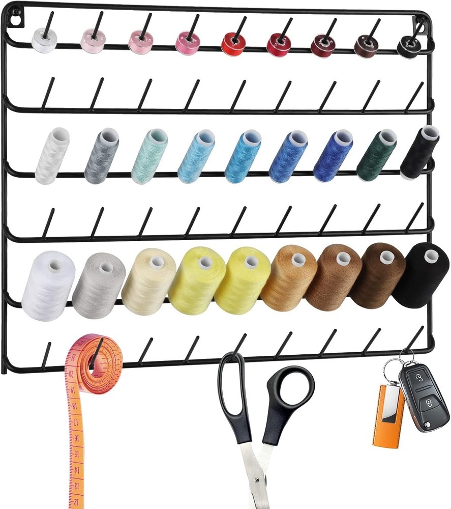 YBING Thread Holder Wall 2 Pack 54 Spools Rack Mount Large, black