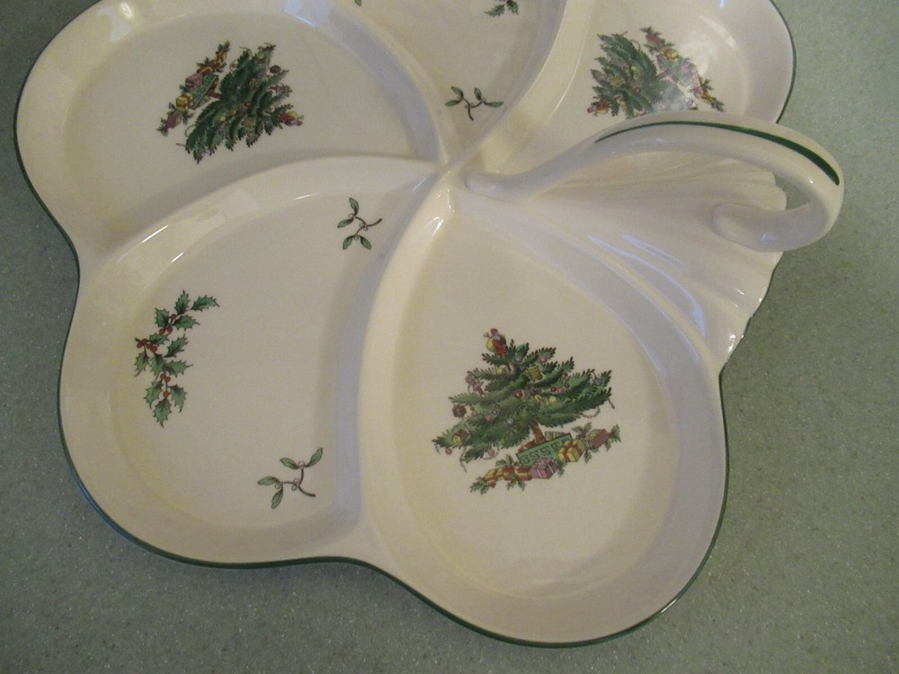 Spode Christmas tree designed handled ceramic 12” Hors d’Oeuvre tray