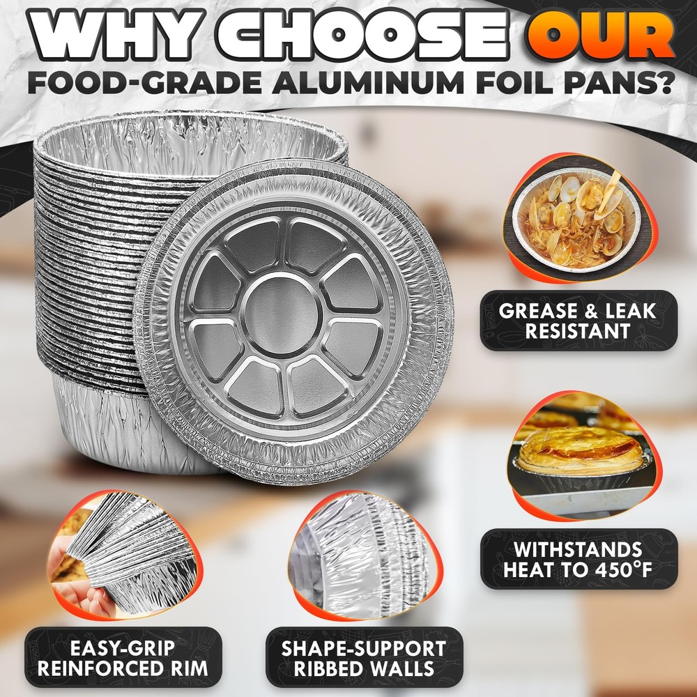 Round Foil Cake Pans â€“ 50 Pack 6" Reusable Aluminum Baking Pans | Stackable