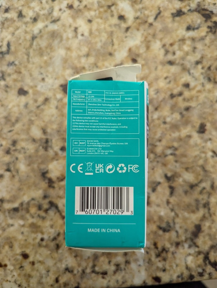 simr E01 Wireless FM Transmitter Car MP3 Charger type c UDisk Playback