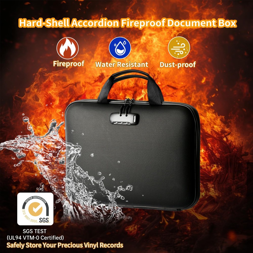 Fireproof Document Storage Box with Lock - Portable Hard Case Organizer