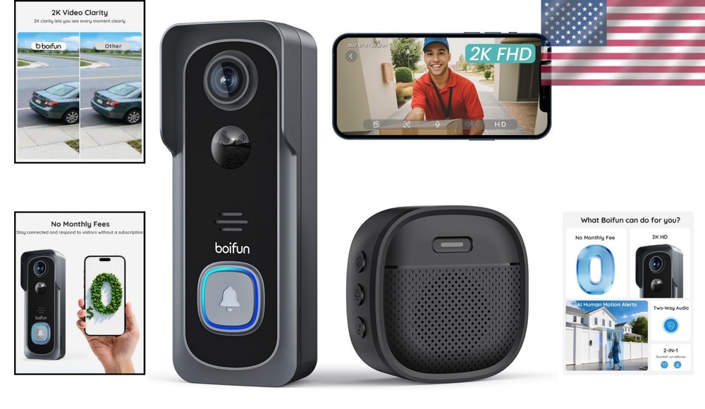 Motion Sensor Wireless Doorbell Camera - 166° Wide View, HDR