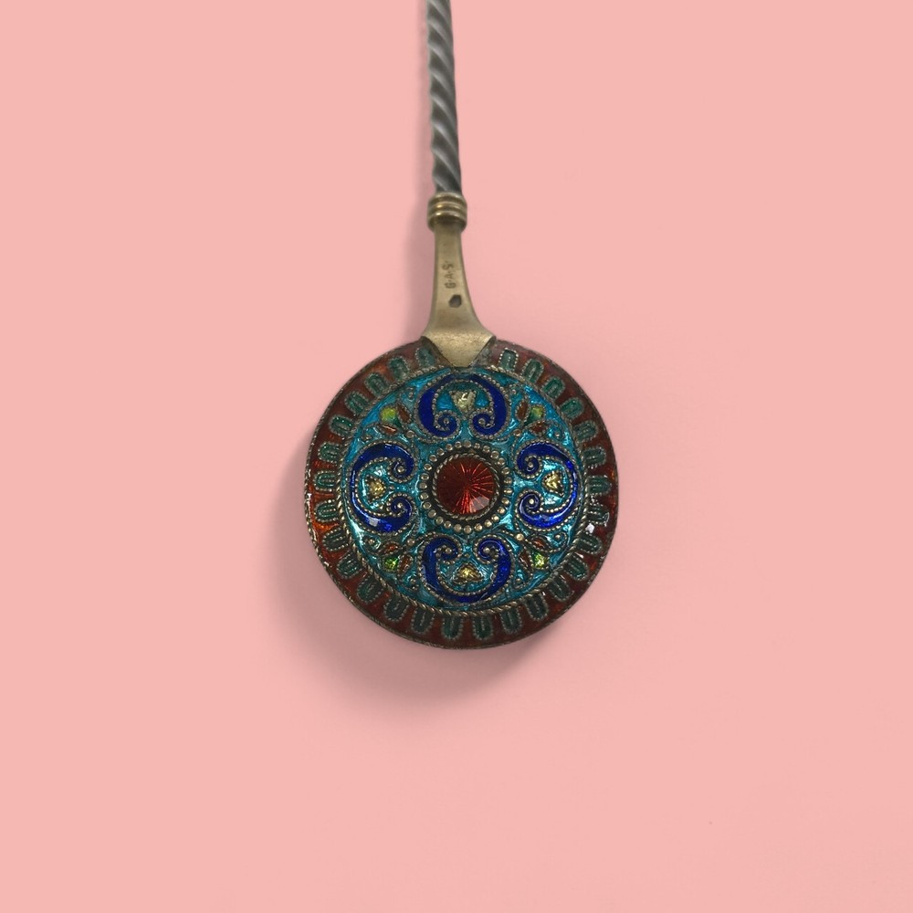 George Adam Scheid Austrian Champleve Enamel and Silver Spoon