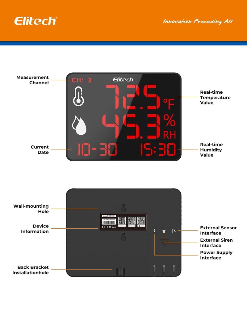Bluetooth Hygrometer Thermometer Reusable Temperature Recorder Data Logger Te...