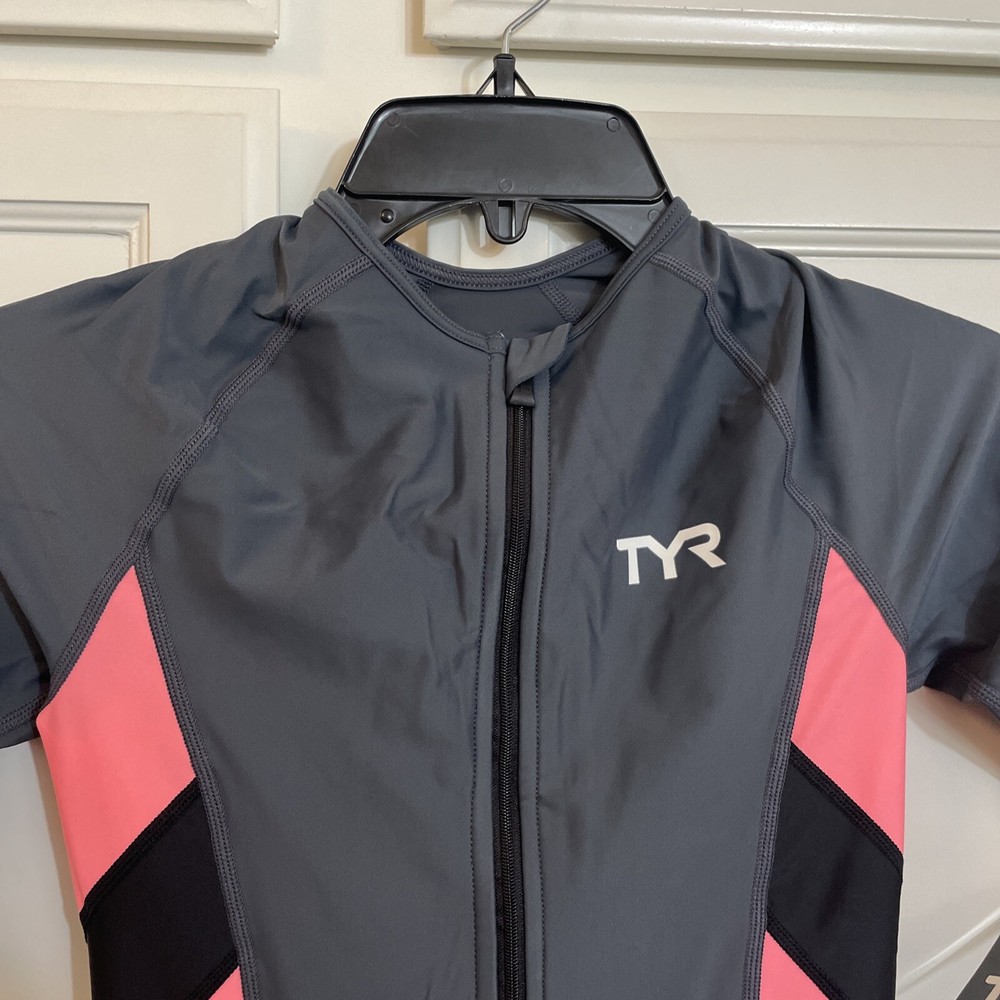 TYR WOMENS GREY/CORAL COMP COMPRESSION SPEEDSUIT SIZE S