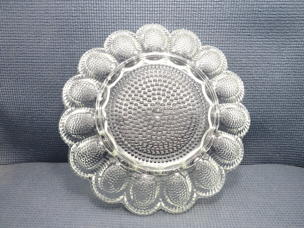 Indiana Glass Hobnail Clear Pattern Deviled Egg Plate 11 1/4"