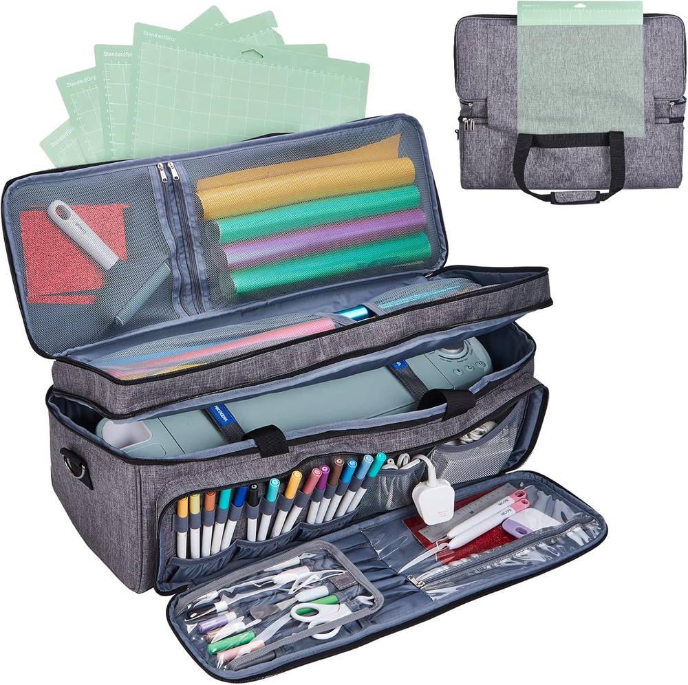 Double Layer Carrying Case with Mat Pocket for Cricut Maker 4, Explore 4, Multi