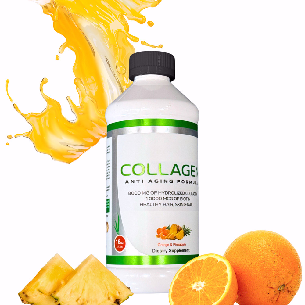 Liquid Collagen, Extra Strength Sugar Free Biotin, Orange -Pineapple