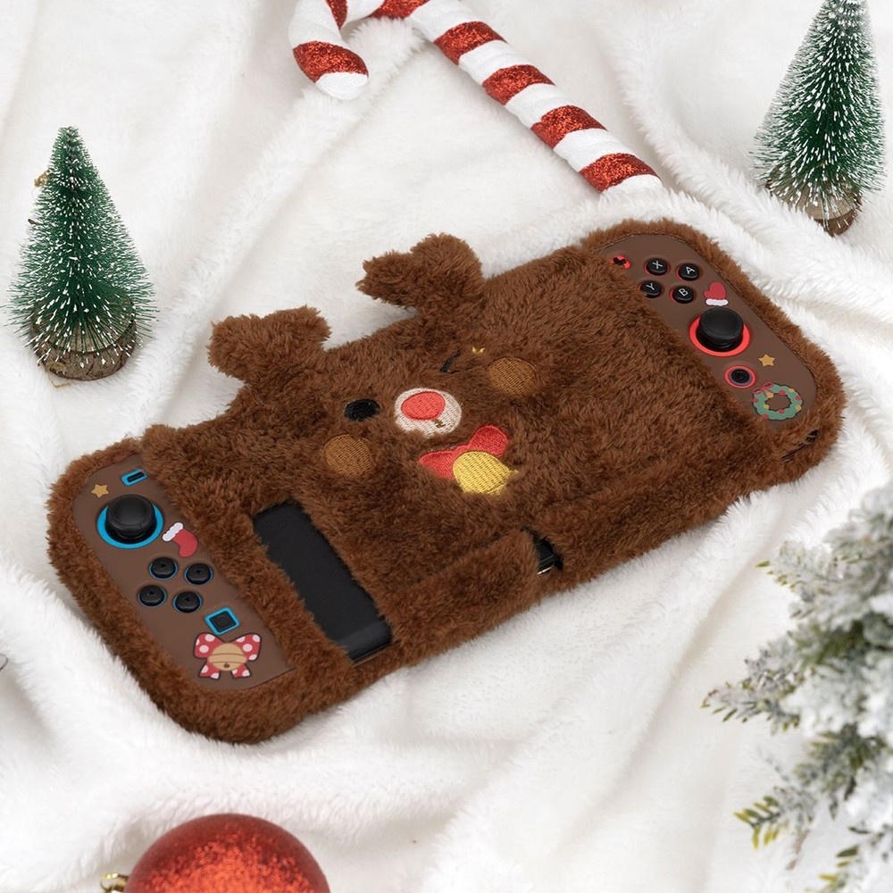 Plush Protective Case Cover Compatible with Nintendo Switch and JoyCon Brown PC
