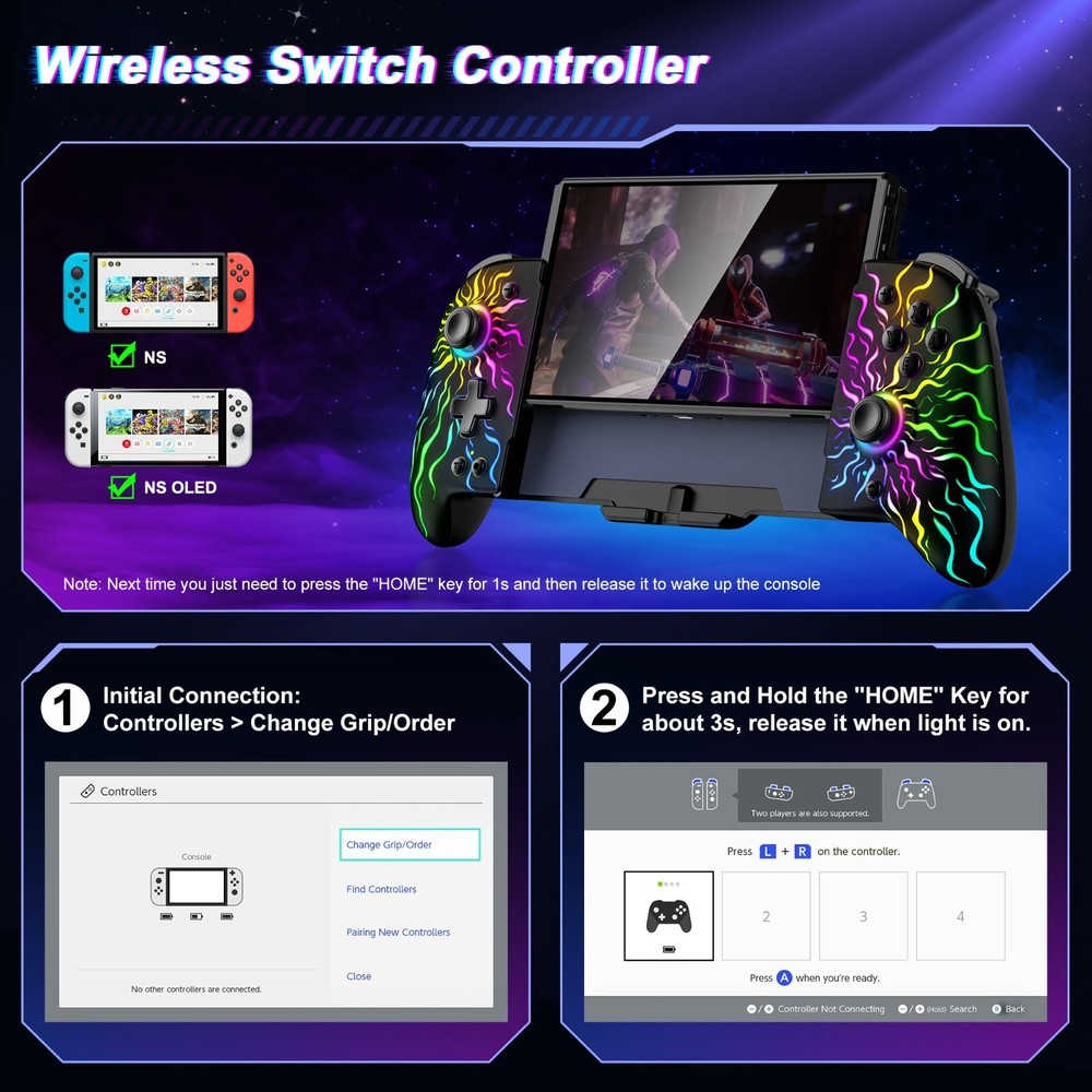 Wireless Joypad Controller,One-Piece Controller for for Nintendo Switch/OLED