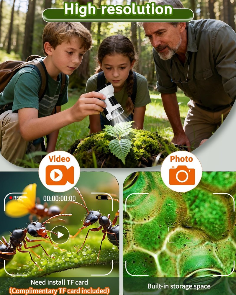 Handheld Microscope 1000X Magnification, 2.0" Screen - Educational Tool for Kids