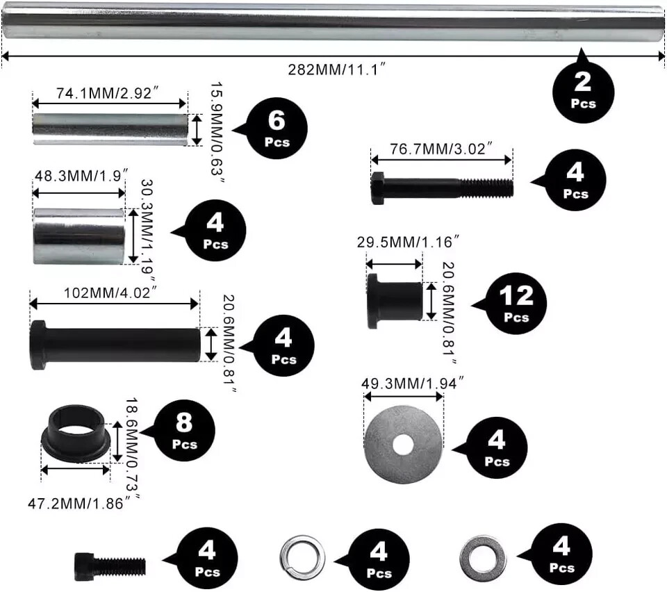 Rear Left & Right A-Arm Bushing Shafts Kit for Polaris Sportsman 400 450 600 700
