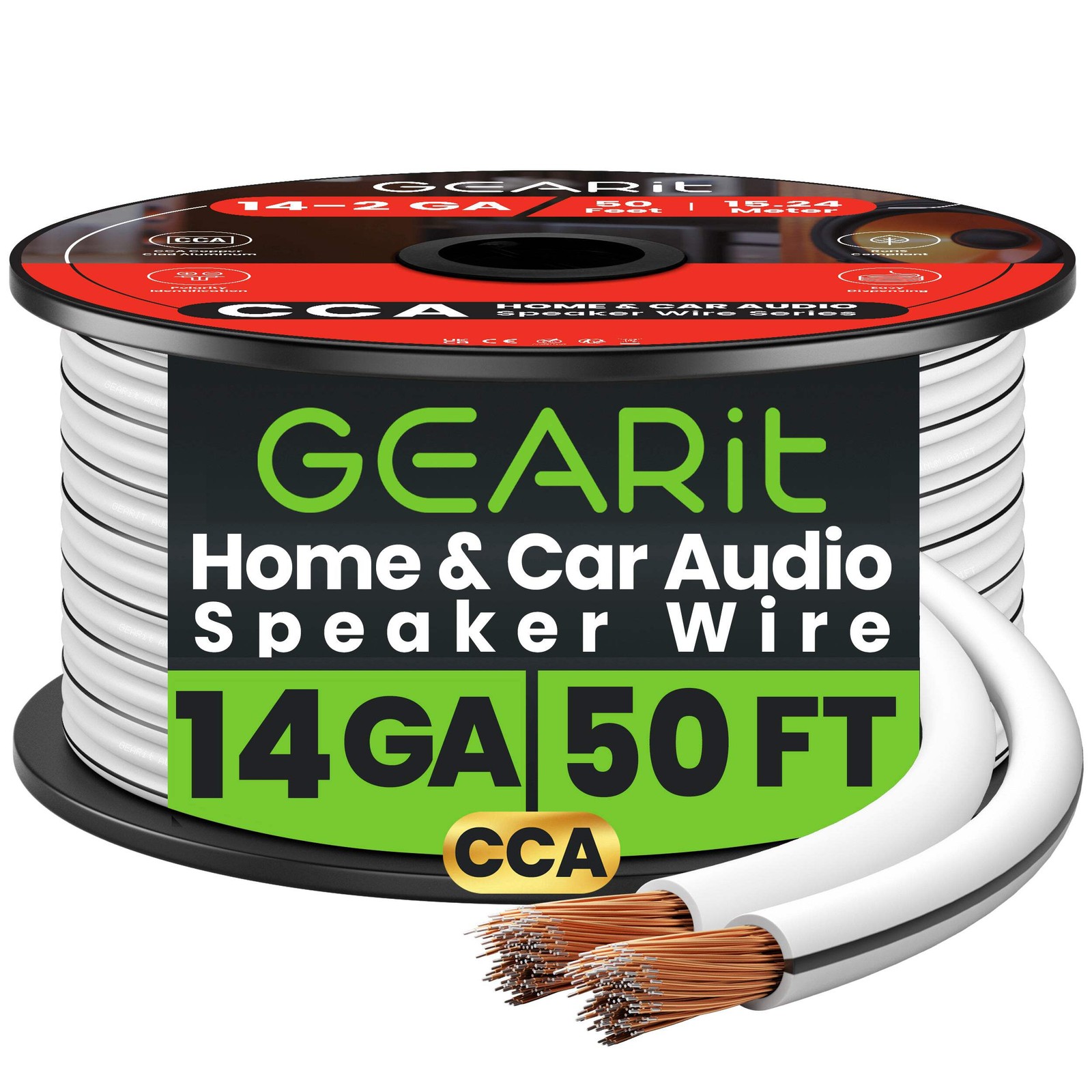 GEARit 14 Gauge CCA Car Audio Speaker Wire Bulk 2-Conductor - 50ft/100ft/200ft