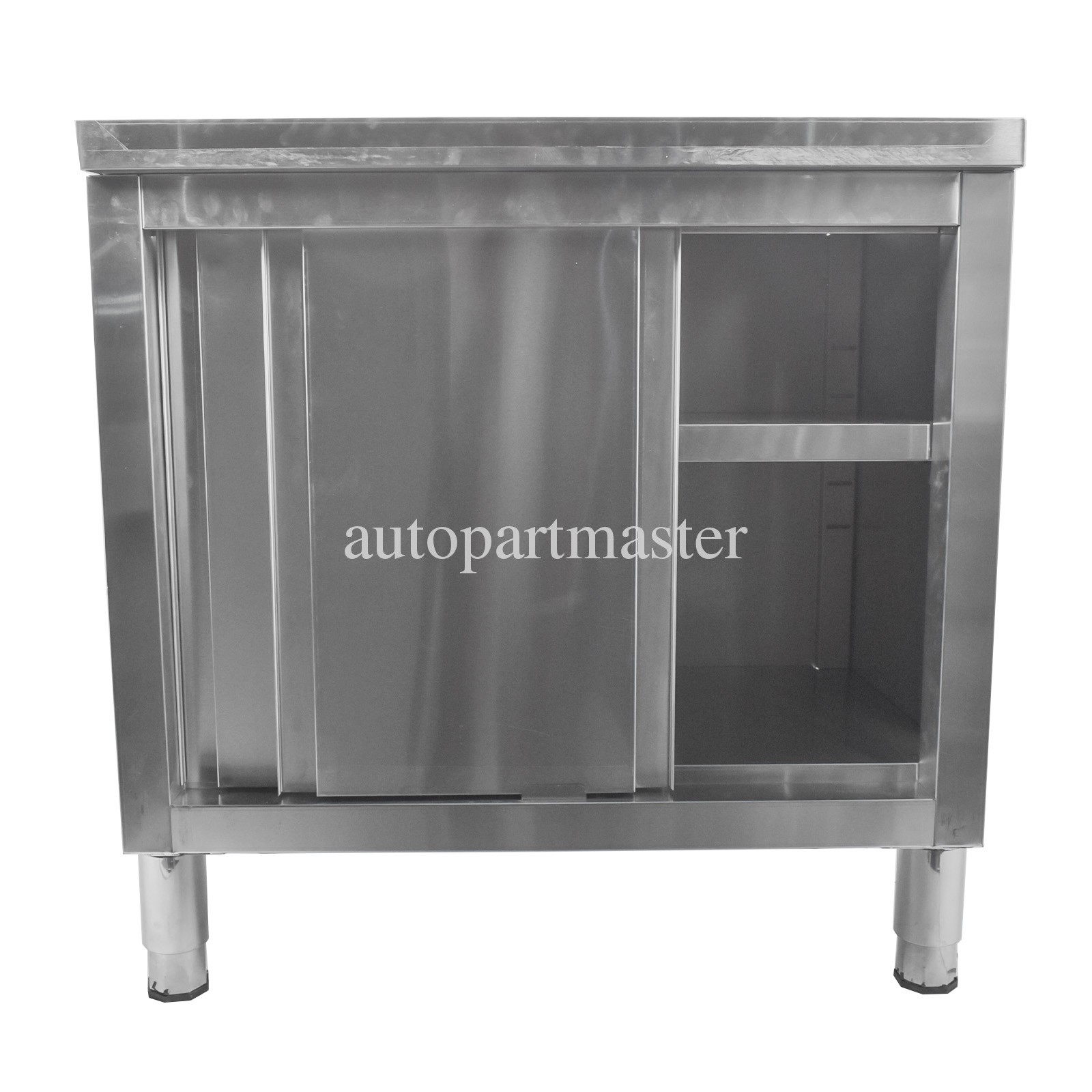 Stainless Steel Kitchen Workbench Kitchen Prep Table Cabinet with Sliding Doors