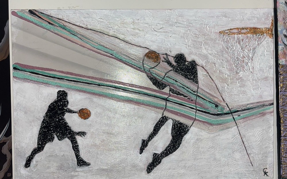 Basketball Mixed Media Abstract 3D Artwork with Textured Surface