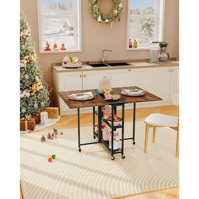 Foldable Dining Table W/ Wheels Space Saving Office Desk Multifunctional New