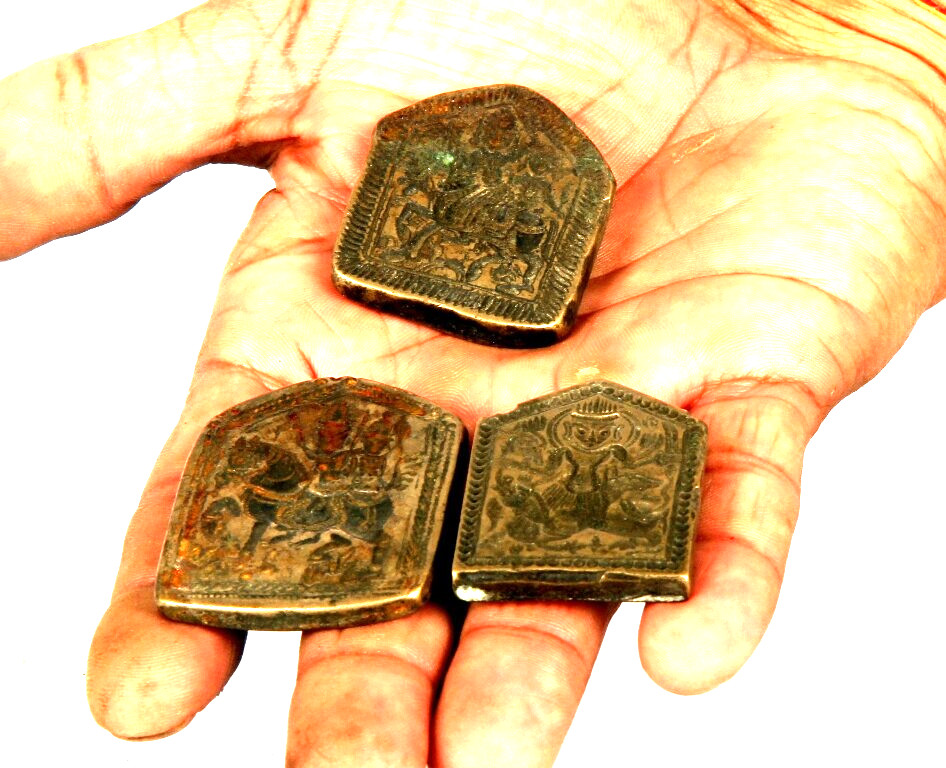 3Pc Vintage Engraved Different Design Solid Casted Brass Dye / Seal / Stamp