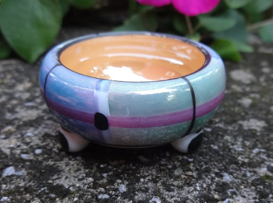 Pearly Pastel Porcelain Open Salt Dip, Cellar, Dish w/Little Feet!