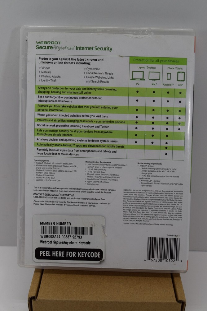 WEBROOT Secure Anywhere Advanced Security for an Online World Mac & Win Open Box