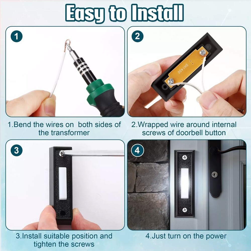 Built In LED Light Wired Door Bell Push Buttons Durability High Quality