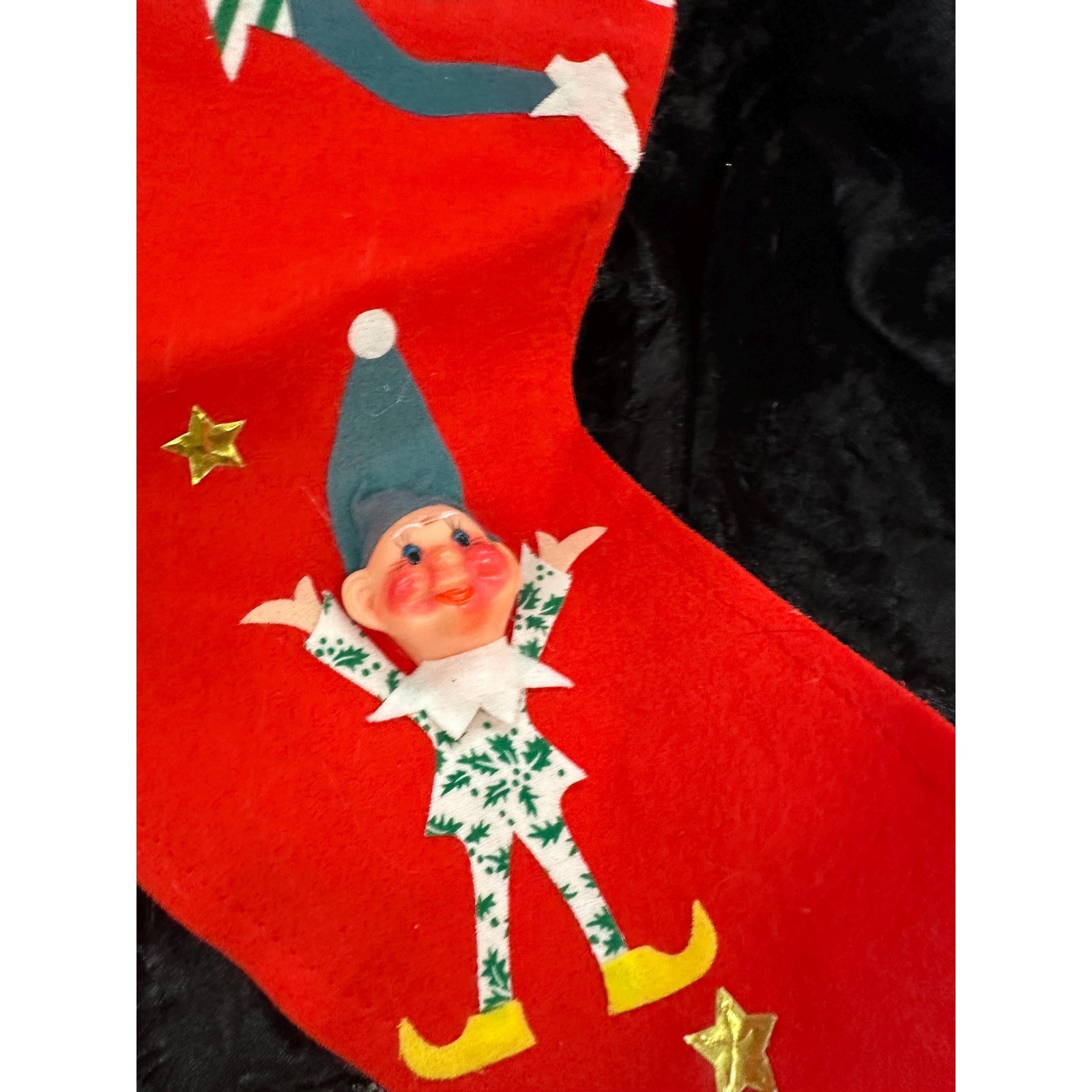 Vintage Rubberfaced Elf Stocking Red