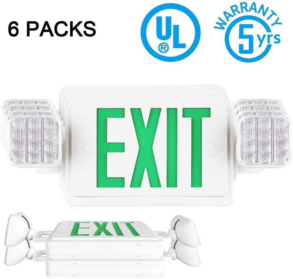 UL Listed 10 PACKS Led Green Exit Sign with Battery Backup Combo Exit Lighting