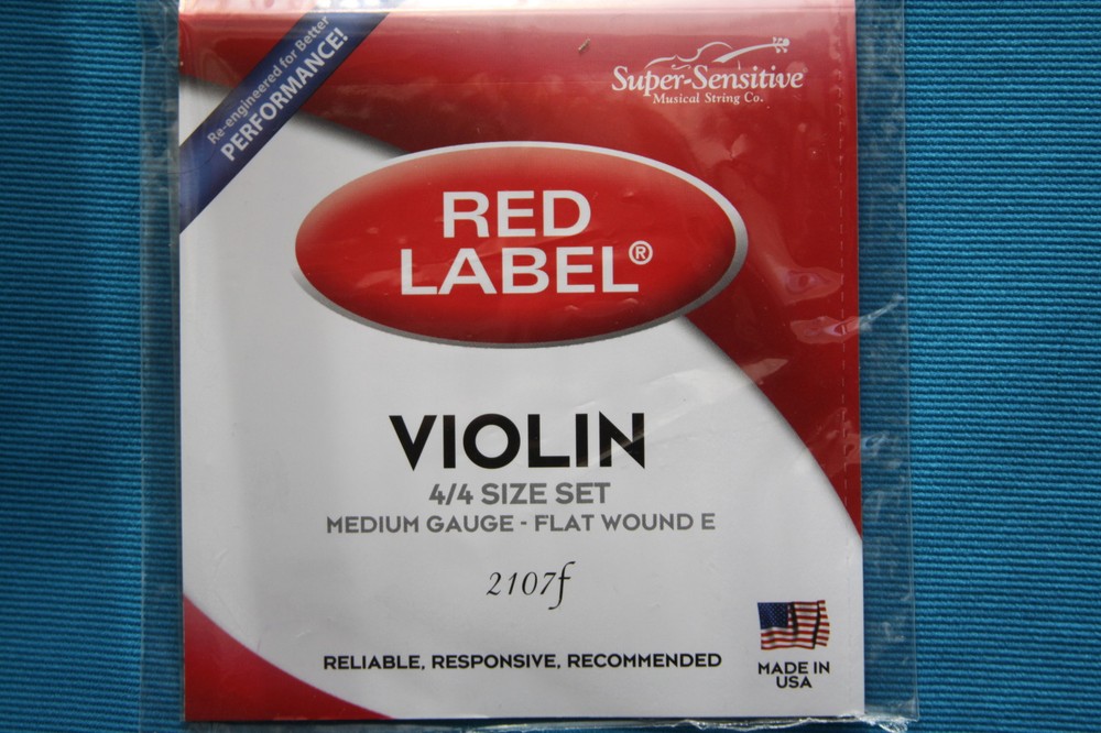 Super Sensitive Red Label Medium Gauge 4/4 Violin Strings Set,Flat Wound E,2107F