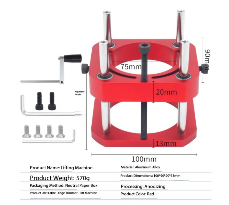 Reversible Lifting Base for Woodworking Edge Trimmers; Chamfering Table