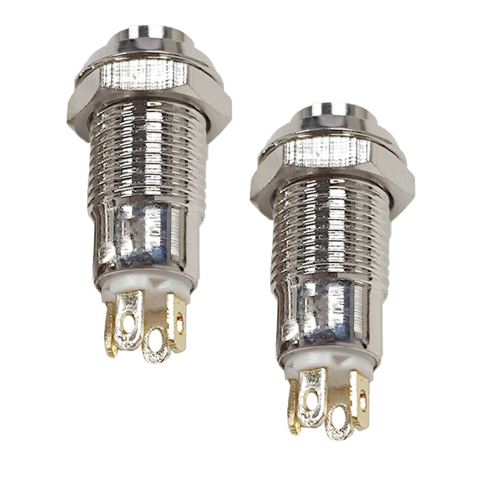 2PC 8mm White Metal Push Button Switch 4Pin LED Latching Self Locking Waterproof