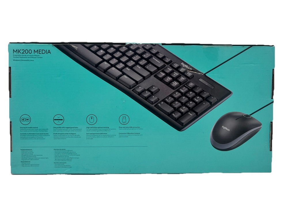 Logitech MK200 Media Full Size Keyboard + Mouse. Open Box